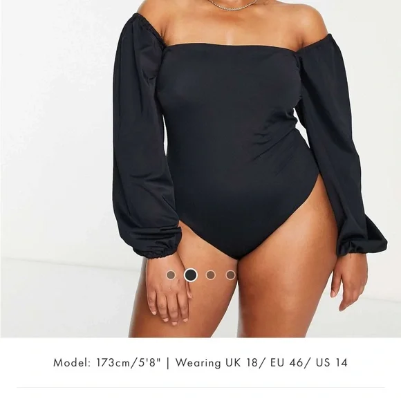 ASOS DESIGN Curve long sleeved swimsuit in black - Picture 1 of 5